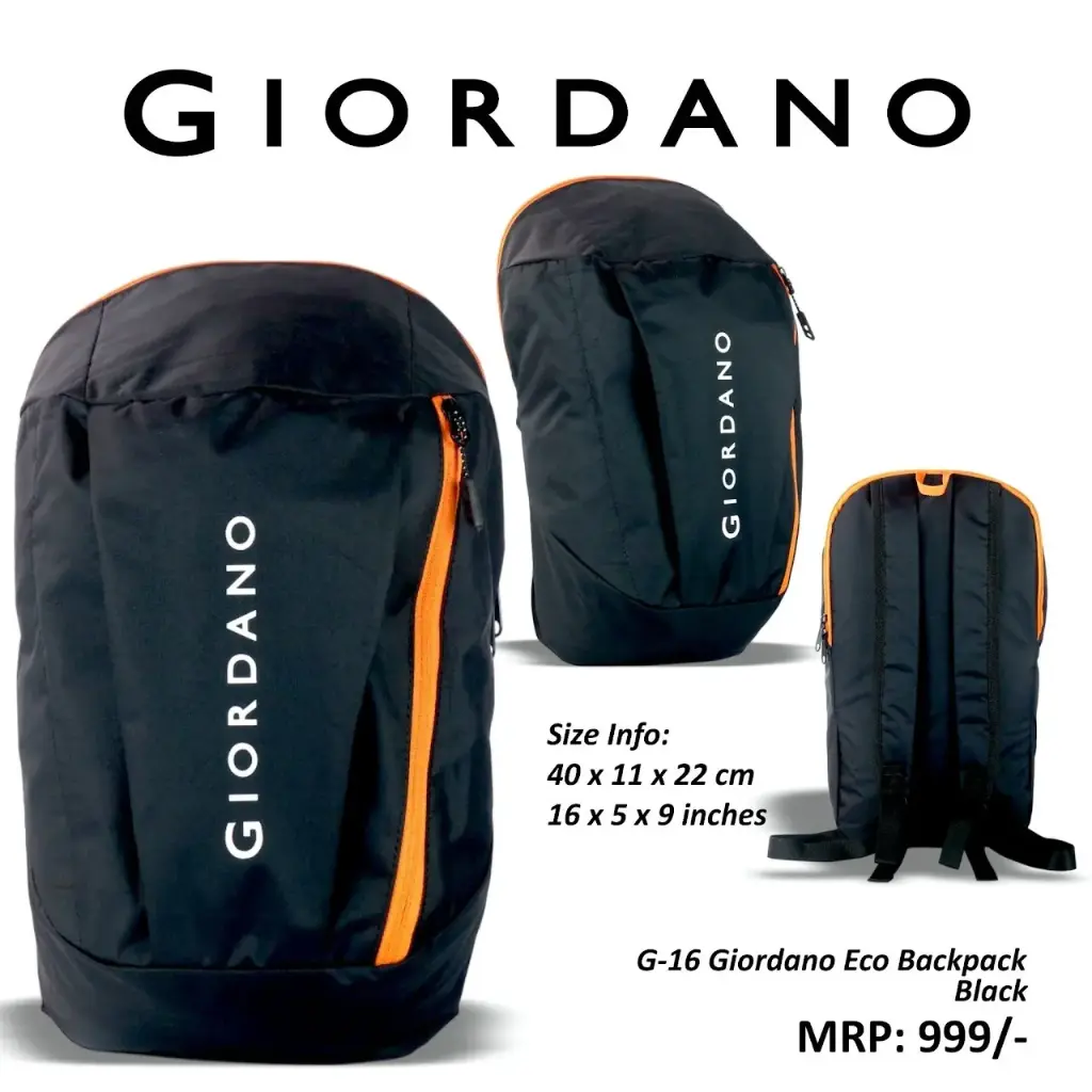 [G-16] Giordano ECO backpack- Black (BACKPACK #7548)