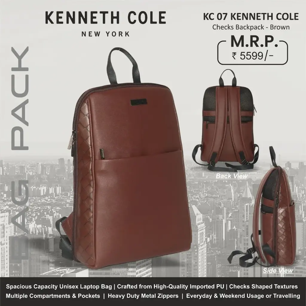 Kenneth Cole Checks Backpack- BROWN
