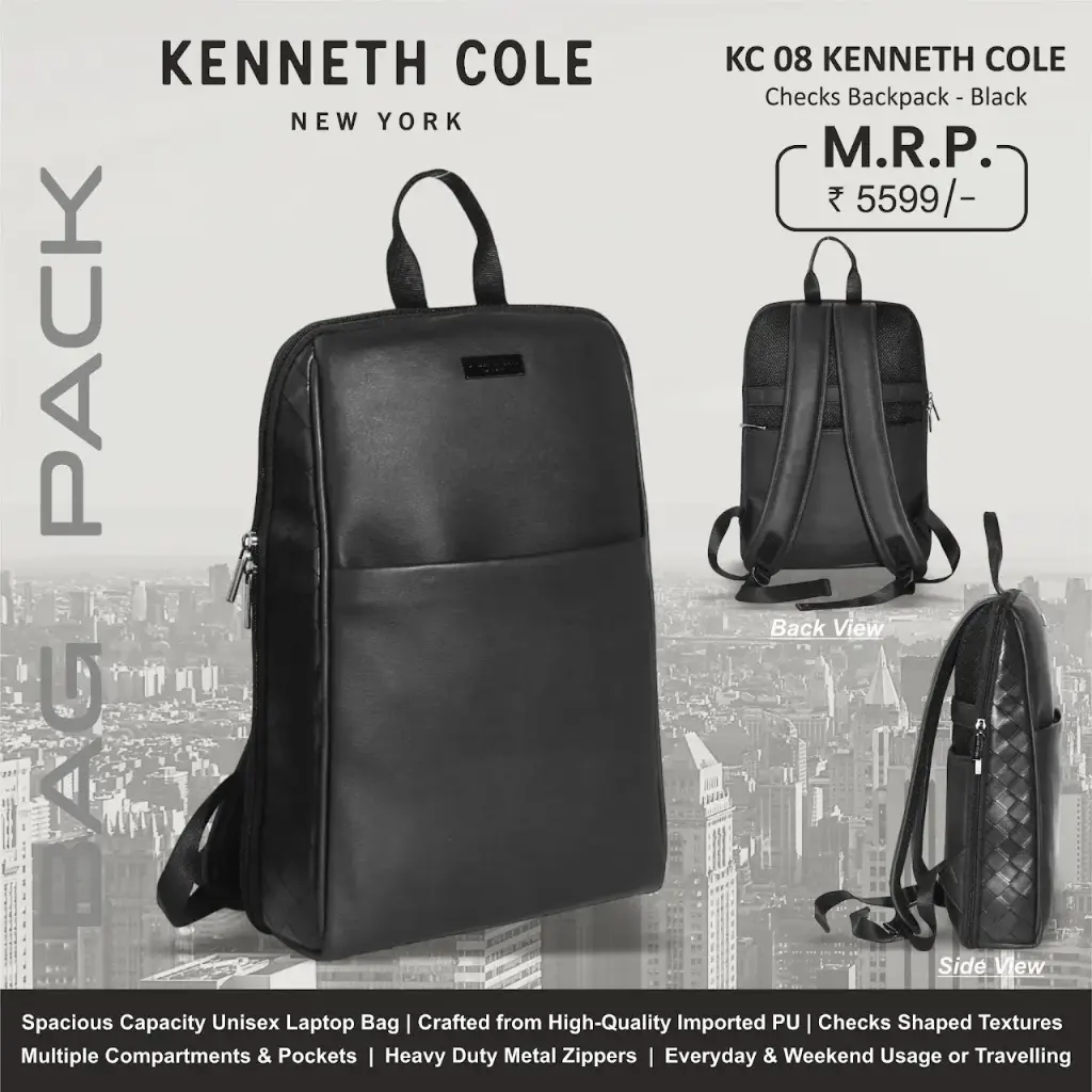Kenneth Cole Checks Backpack- Black