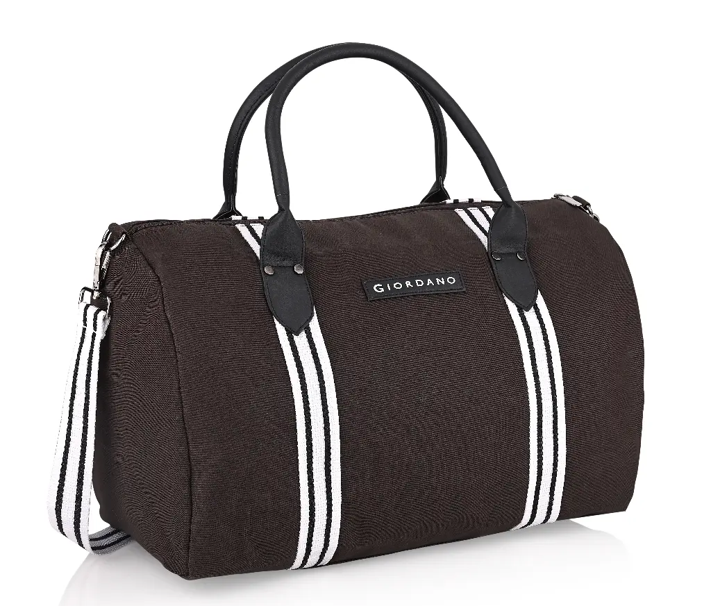 [G-02] Giordano stripes canvas Duffle bag_01_Brown