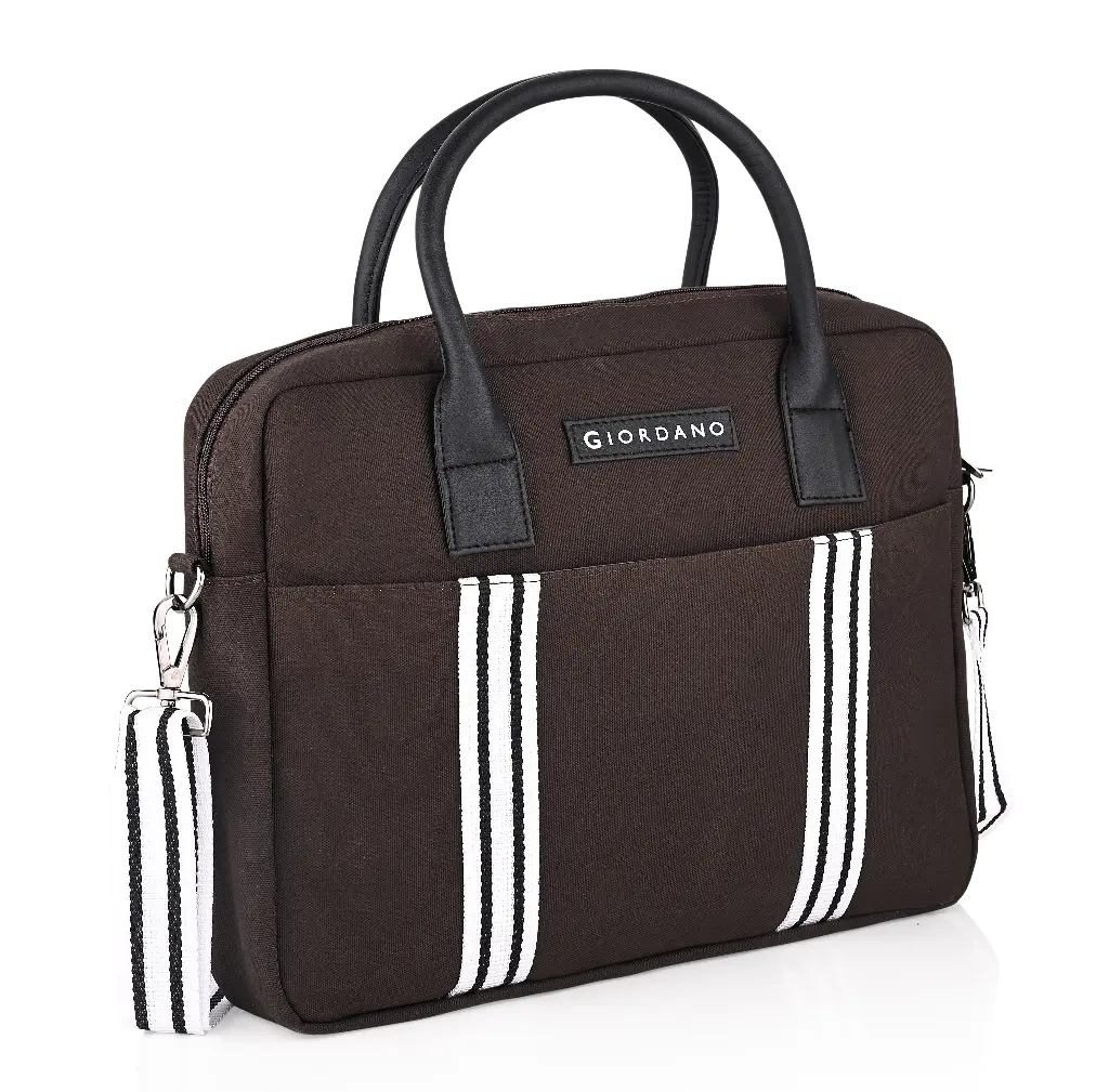 [G-01] Giordano stripes canvas laptop bag_01_Brown