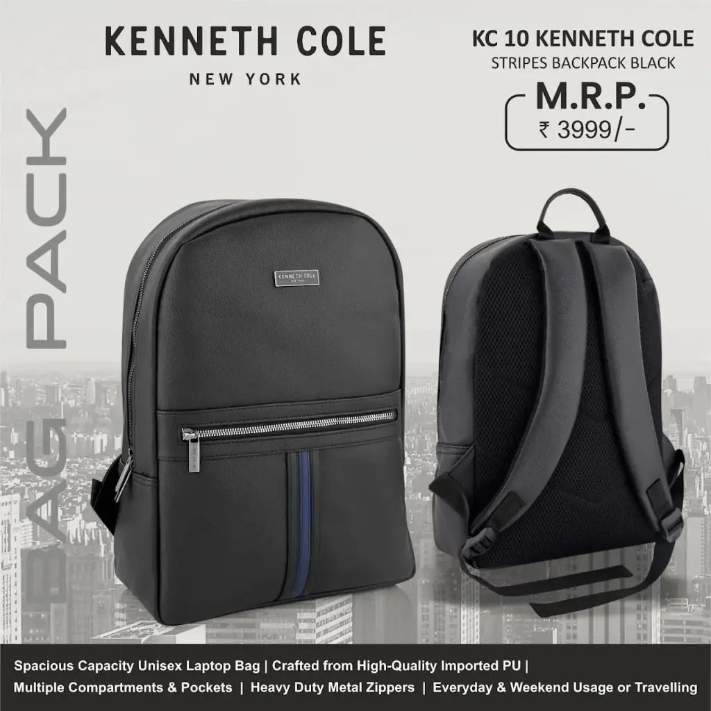 [KC-10] Kenneth Cole Stripe Backpack - Black (#7557)