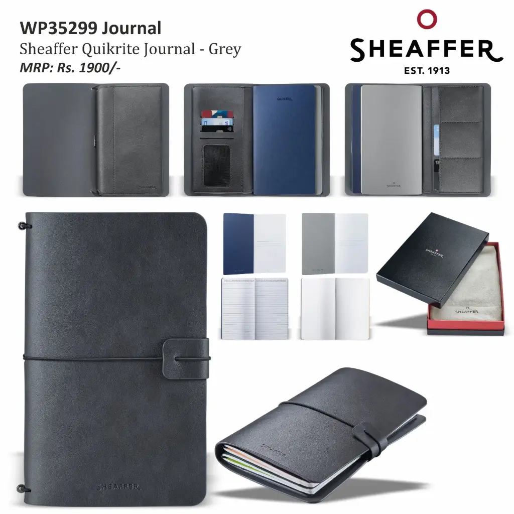 WP35299- Sheaffer Journal QUIKRITE Leatherette GREY With 90 GSM Plain And Ruled QUIKFILLS 
