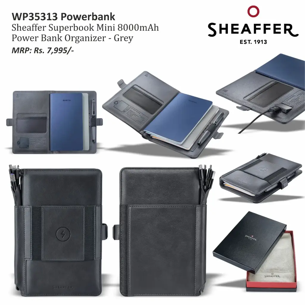Sheaffer Superbook Mini 8000mAh Power Bank Organizer - Grey