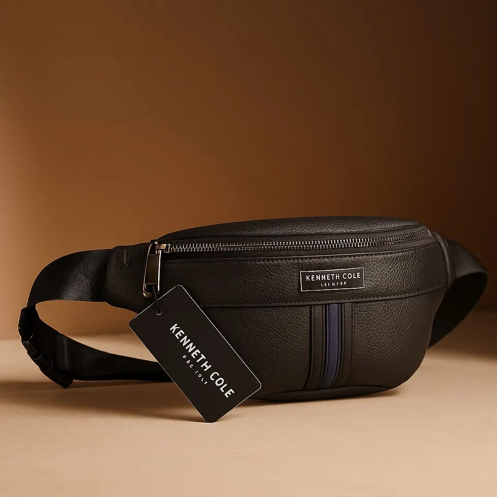 [KC-18] Kenneth Cole Stripe Waist Pouch- Black (#10175)