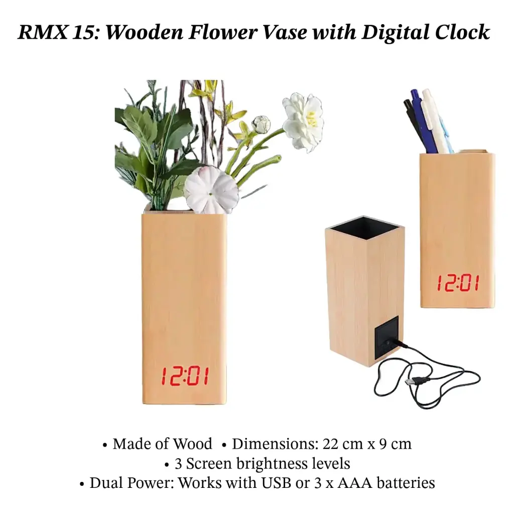 RE1013 Remaxx pen stand flower vase with digital clock