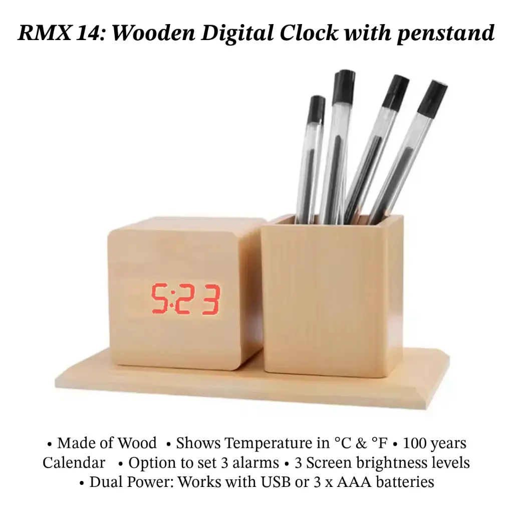 RE1012 Remaxx wooden Digital clock pen stand
